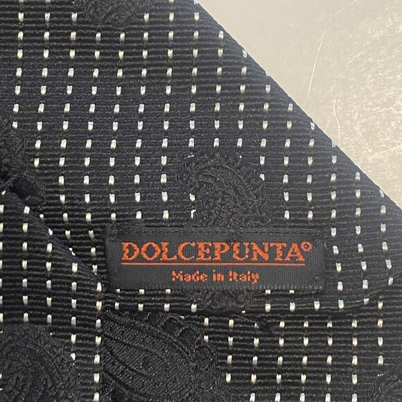 Dolcepunta Tie Mens Black & White Paisley 100% Silk Made in Italy Necktie - Picture 4 of 7